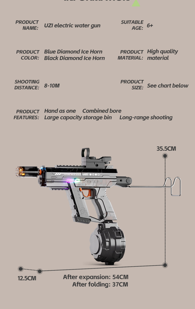 UZI LED Electric Water Gun With Auto Water Absorption and Recoil Effect