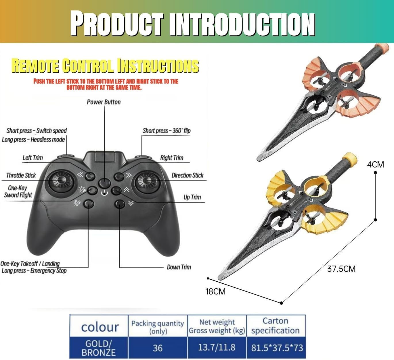 RC Flying Sword-Hand Wave/Controller Mode, 2 Batteries included - US Stock